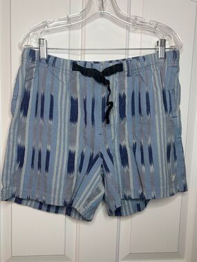 EUC WITHOUT WALLS Men's Blue Ikat Striped Shorts -nylon belted size L